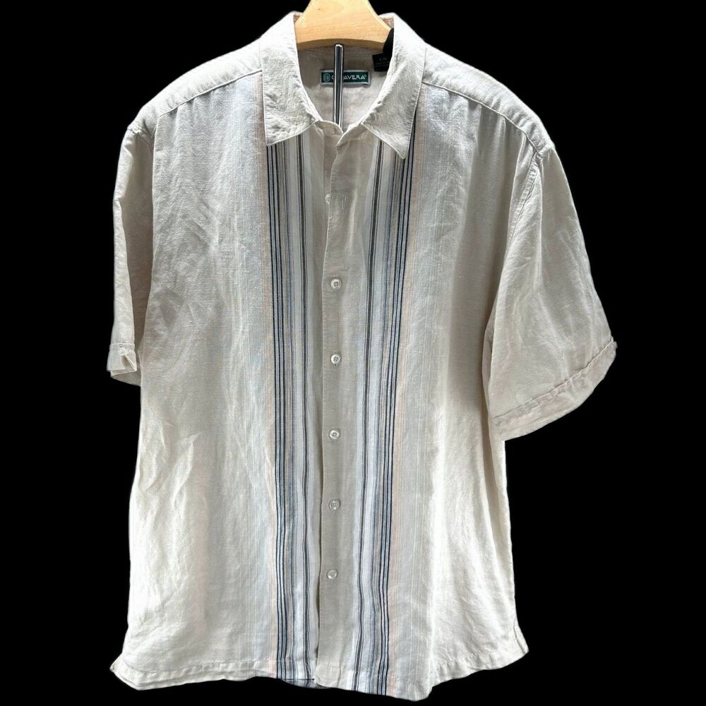 Cubavera Vintage Men's Button/Collared Shirt Ivory Linen/Cotton Blend